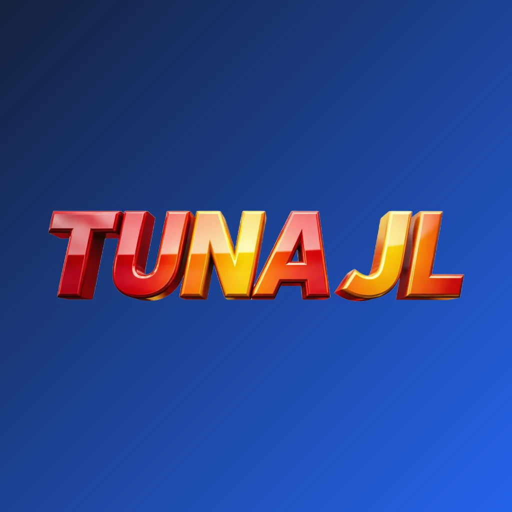 Vibrant horizontal rectangular wordmark logo for TUNA JL featuring bold heavy typography in bright red, yellow, and orange with a glossy 3D effect on a transparent background Vibrant horizontal rectangular wordmark logo for TUNA JL featuring bold heavy typography in bright red, yellow, and orange with a glossy 3D effect on a transparent background